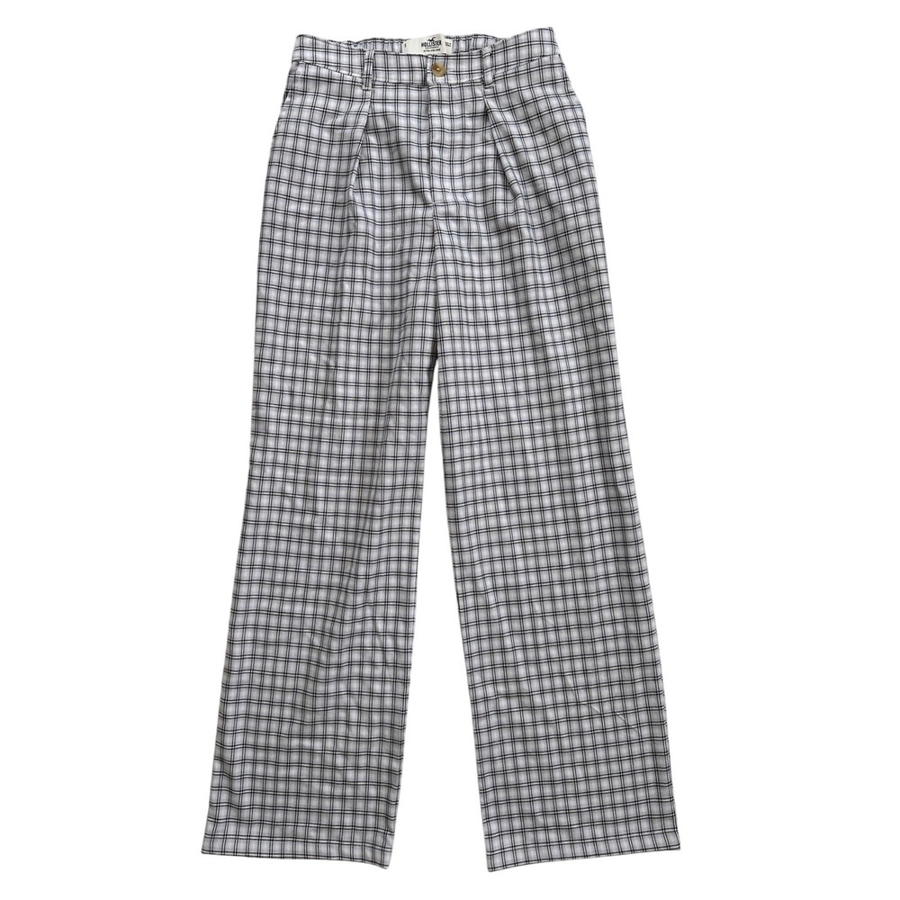 Hollister Plaid Trousers Wmn Small Gray Black Ultra High Rise Wide Leg Excellent